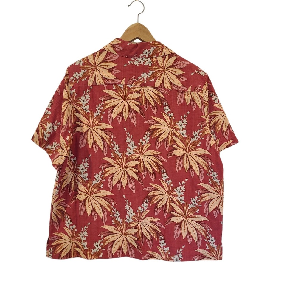 Tommy Bahama Womens Large Red Silk Tropical Palm Leaf Floral Camp Shirt Hawaiian - Picture 2 of 7